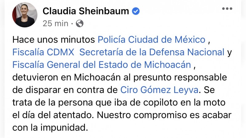 Cae en Michoacán, presunto autor material de atentado contra Gómez Leyva 