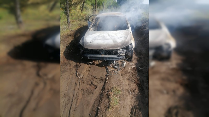 Uruapan: hallan 2 cuerpos calcinados al interior de auto, en llamas 