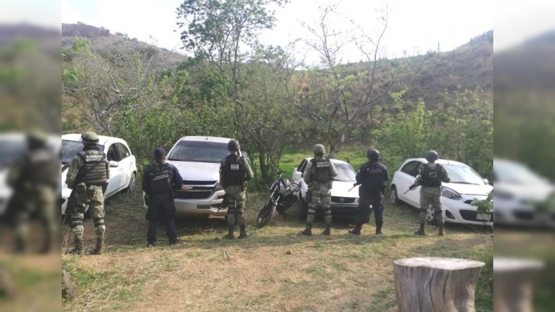 Militares y federales aseguran 5 unidades abandonadas, en Huetamo 